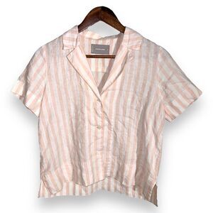 Everlane Pink & White 100% Linen S/S Camp Button Up Shirt Size 00